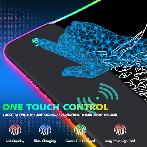 ToLuLu RGB Wireless Charging Gaming Mouse Pad, 7.5/10/15W 10 Light Modes LED Mouse Pad Computer Keyboard Mat Mousepad, 800x300x4MM Extended Large Desk Pad Mat, Japanese Kanagawa Sea Wave Black White - color: Japanese Kanagawa Sea Wave Black White