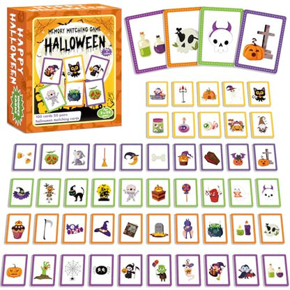 gisgfim 100 PCS Memory Matching Game Happy Halloween Concentration Memory Games Card for Kids Educational Ages 3-8 A Fun & Fast Halloween Theme Matching Games - style: Halloween