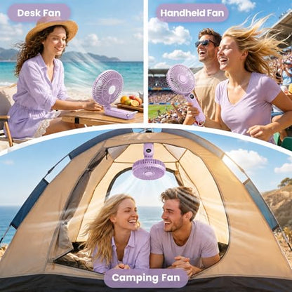 Portable Handheld Fan, 10000mAh Rechargeable 6-Inch Personal Fan for Travel | Ultra Quiet Foldable Desk Fan, 5-Speed Battery Operated Fan with Up to 40H Runtime and Digital Display for Travel and Makeup - color: Purple