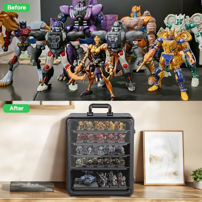 Miniature Storage Case with 6 Metal Trays Aluminum Frame Case with Lock Large Capacity Miniature Display Case