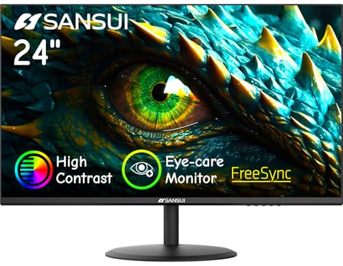 SANSUI Computer Monitor 24 inch Eye Care FHD 1080P Display HDMI,VGA Ports with 178° Viewing Angle/Frame-Less/Tilt/VESA Compatible for Office and Home - size: 24 Inch