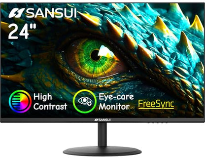 SANSUI Computer Monitor 24 inch Eye Care FHD 1080P Display HDMI,VGA Ports with 178° Viewing Angle/Frame-Less/Tilt/VESA Compatible for Office and Home - size: 24 Inch