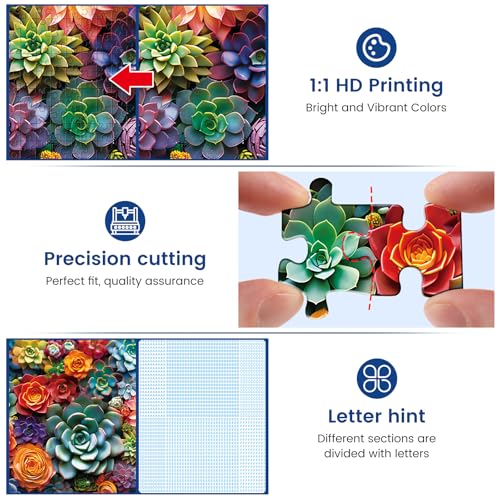 1000 Piece Puzzle for Adults - Colourful Flowers & Succulent Plants Puzzle for Adults Children - Recycled Paper Jigsaw Puzzle 1000 Pieces - Fun and Challenging Family Game Great Gift Idea, 28 * 20 in - style: Succulent Flower