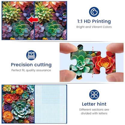 1000 Piece Puzzle for Adults - Colourful Flowers & Succulent Plants Puzzle for Adults Children - Recycled Paper Jigsaw Puzzle 1000 Pieces - Fun and Challenging Family Game Great Gift Idea, 28 * 20 in - style: Succulent Flower
