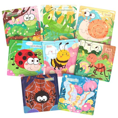 Zeoddler Wooden Puzzles for Toddlers, 8 Pack Insect Animal Jigsaw Puzzles for Kids3-5, 9 Pieces Preschool Learning Activities, Learning & Educational Toys, Gift for Boys, Girls - style: Insect Animal