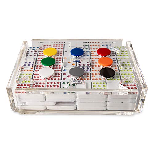 LuxeDominoes Mexican Train Dominoes Set for Adults – Modern Deluxe Clear Acrylic Double 12 Dominoes Game, 2-8 Players, Adult Game Night Gift - color: Clear