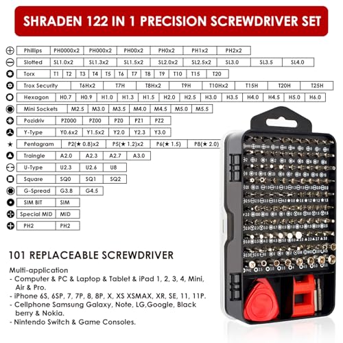 122 in 1 Precision Screwdriver Set With CR-V Steel Bits(Red) | Magnetic Repair Tool Kit with Case for Repair Computer, Phone, PC, Cellphone, Laptop, Game Console, Watch, Glasses etc - color: Red