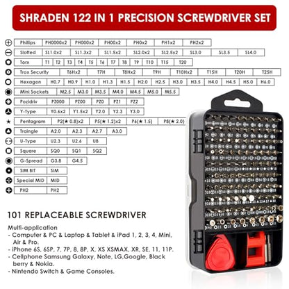 122 in 1 Precision Screwdriver Set With CR-V Steel Bits(Red) | Magnetic Repair Tool Kit with Case for Repair Computer, Phone, PC, Cellphone, Laptop, Game Console, Watch, Glasses etc - color: Red