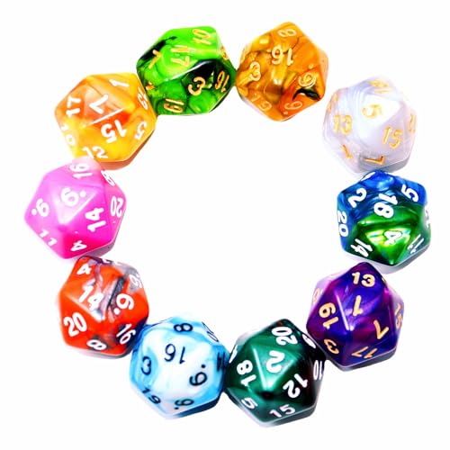 SmartDealsPro 10-Pack 20 Sided Dice D20 Polyhedral Dice for DND RPG MTG Table Game (Double Color) - color: Double Color