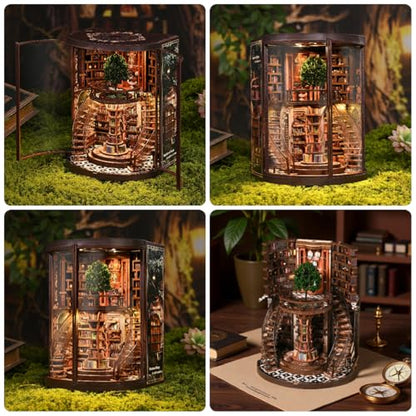 RHZN Book Nook Kit, 3D Wooden Puzzles for Adults, Miniature House Kit | Library - style: Library