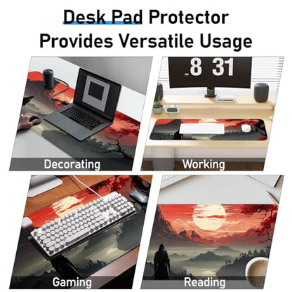 Japanese Gaming Mouse Pad, Non-Slip Rubber Base with Stitched Edge Mouse Pad for Office, Laptop, 31.5x11.8 Inch Anime Gaming Keyboard Pad - color: Red Moon Canyon