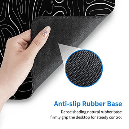 Abstract Topographic Map Black Mouse Pad Big Gaming Mouse Pad XXL Mousepad Large Keyboard Mat with Non-Slip Rubber Base Stitched Edges Mouse Mat Desk Pad for Gaming and Office - color: Black