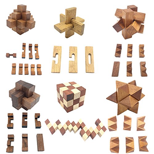Guaishou 6-in-One 3D Luxury Wooden Brain Puzzle Teaser Kongming Lock for Teens and Adults Includes Storage Box