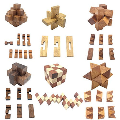 Guaishou 6-in-One 3D Luxury Wooden Brain Puzzle Teaser Kongming Lock for Teens and Adults Includes Storage Box