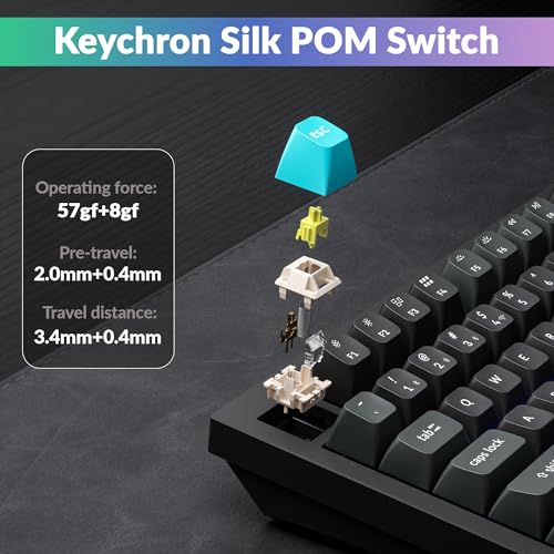 Keychron Q1 Ultra 8K 75% Wireless Mechanical Keyboard, Aluminum Hot-Swappable RGB, Banana Switch, 82 Keys, 600h Battery Life, 2.4GHz/Bluetooth/Wired, ZMK Programmable, Mac Windows Linux – Black - color: Keychron Silk POM Switch - Banana