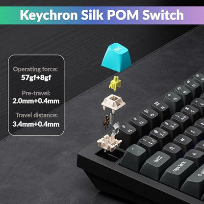 Keychron Q1 Ultra 8K 75% Wireless Mechanical Keyboard, Aluminum Hot-Swappable RGB, Banana Switch, 82 Keys, 600h Battery Life, 2.4GHz/Bluetooth/Wired, ZMK Programmable, Mac Windows Linux – Black - color: Keychron Silk POM Switch - Banana