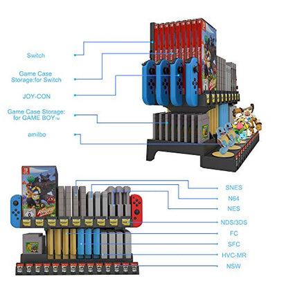Multifunctional Game Storage and Display Stand for NSW/NDS/3DS/Amiibo/NDS series/Game Boy/FC/SFC/NES/SNES/N64