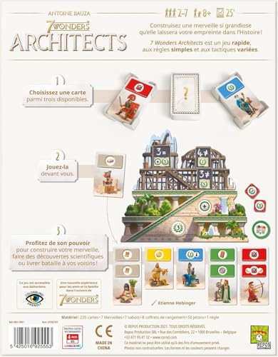 Asmodee 7 Wonders Architects - Shape History with Your Ingenious Wonders, Civilization Strategy Game for Kids and Adults, Ages 8+, 2-7 Players, 25 Minute Playtime | Build an ancient Wonder through fast, accessible strategy gameplay. Ages 8+, 2-7 Players,