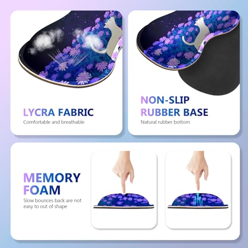 AIMSA Large Mouse Pad Wrist Support Set, Purple Desk Mat+Mouse Pad with Wrist Rest+Keyboard Wrist Pad+Coaster, 4-in-1 Cat Flowers Ergonomic Mousepad Combo - color: Cat Purple Flowers