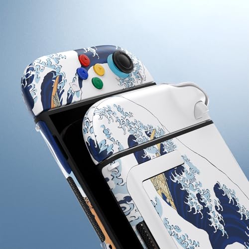 eXtremeRate DIY Replacement Shell Buttons for Nintendo Switch 2, Custom Full Set Back Plate Controller Housing with Buttons for Switch 2 Handheld Console & Joycon 2 - Deluxe Version - The Great Wave - color: The Great Wave
