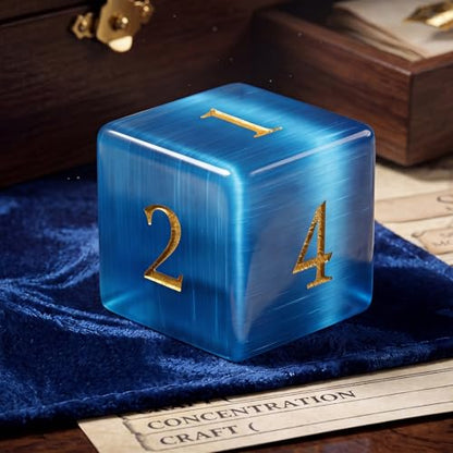 Natural Aquamarine Gemstone Dice Set, 7-Piece Handcrafted Polyhedral Dice with Gold Engraving, Ideal for D&D, RPG, MTG & Tabletop Games, Gift Box Included (Blue-Cat's Eye) - color: Blue-cat's Eye