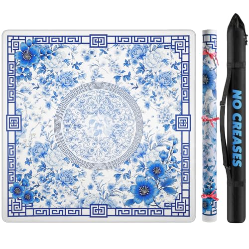Mahjong Mat for Table 33" Rolled Packaging for American Mahjong Set | Waterproof Non-Slip Noise-Reducing Mah Jongg Mat,American Neoprene Mahjong Mat with Carrying Bag for Board Games(Blue) - color: Bule 33 Inch