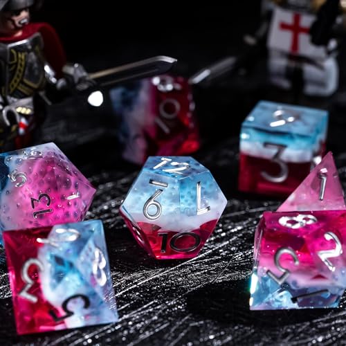7PCS Cocktail Dice Set,Handmade Sharp Edge Dice Set D&D RPG Polyhedral Die,for Dungeons and Dragons TTRPG Games Roleplaying Games,with Gift Box.(Pink Blue) - color: Cocktail Pink Blue