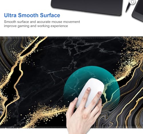 IMAYONDIA Black and Gold Marble Desk Mat(35.4x15.7 in), Extended Computer Large Gaming Mouse Pad Mousepad for Desks, Anti Slip Rubber Base Desk Pad for Office Home Laptop Desktop Mat - color: Black and Gold Marble