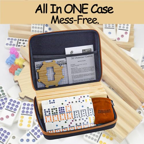 Bucher&Rossini Dominoes Set Double 12 with 4 Racks for Adults Kids, Mexican Train Domino Set Double Twelve, Mexican Train Dominos (Double 12 Dots) - color: Double 12 + Hard Case + Racks