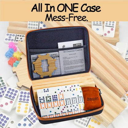 Bucher&Rossini Dominoes Set Double 12 with 4 Racks for Adults Kids, Mexican Train Domino Set Double Twelve, Mexican Train Dominos (Double 12 Dots) - color: Double 12 + Hard Case + Racks