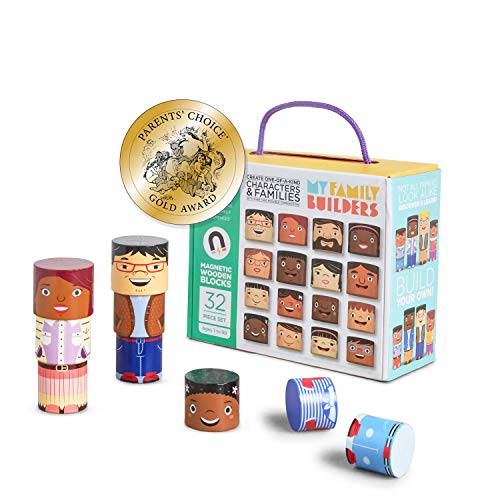 32-Piece Magnetic Wooden Figures, Adults and Kids | Multicultural family set, adult and child pieces in four skin tones, toddler diversity toys for preschool and child care - size: 32 Piece Set
