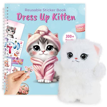 Reusable Sticker Book Dress Up Kitten Activity Set with Plush Toy | Includes 300+ reusable stickers and a soft plush kitten toy. Fashion-themed creative play for girls ages 3–8 - color: Kitten Book With Plush Toy