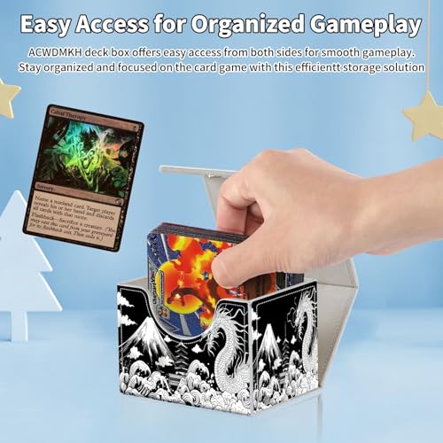 for MTG Commander Deck Box,Card Deck Box for Trading Yugioh MTG,Fits 100 Double Sleeved Cards,PU Leather Strong Magnet Case for Magic Commander TCG CCG,Black White Dragon - color: Black White Dragon