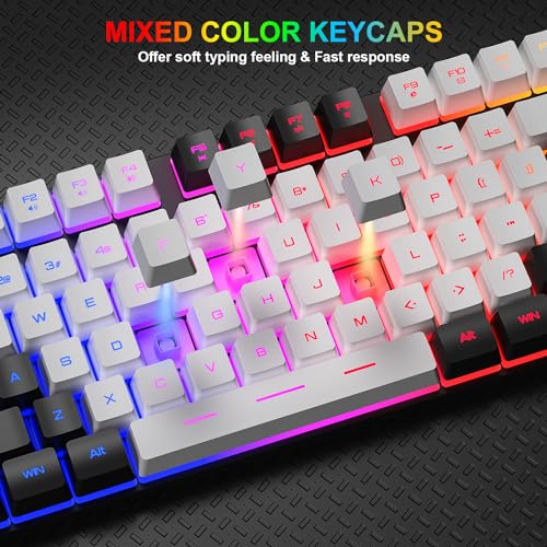BlueFinger RGB Gaming Keyboard and Backlit Mouse Combo, USB Wired, LED Gaming Set for Laptop PC Computer Game and Work (Black & White) - color: Black & White