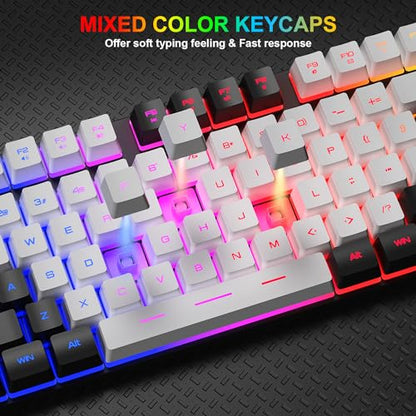 BlueFinger RGB Gaming Keyboard and Backlit Mouse Combo, USB Wired, LED Gaming Set for Laptop PC Computer Game and Work (Black & White) - color: Black & White