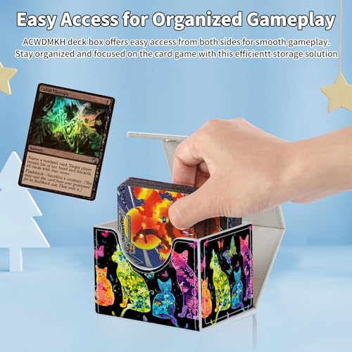 for MTG Commander Deck Box,Card Deck Box for Trading Yugioh MTG,Fits 100 Double Sleeved Cards,PU Leather Strong Magnet Case for Magic Commander TCG CCG,Glitter Cat - color: Glitter Cat