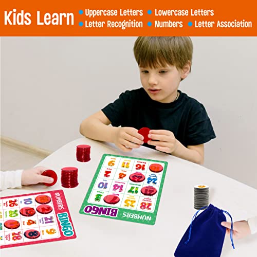 SpriteGru Alphabet Bingo Game, Uppercase/Lowercase/Number Bingo Game ABC and 123 Bingo Board Game for Kindergarten and Preschool Kids 4-8, Perfect for Classroom & At Home - style: ABC & 123 Bingo Game