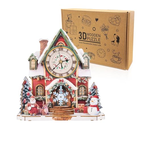 3D Wooden Puzzles for Adults-Christmas Clock Puzzle-Adult Crafts - color: Christmas Clock