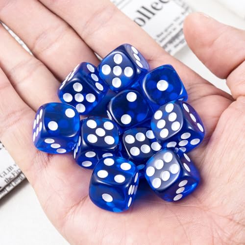 10 Pieces Polyhedral D6 Dice Set, 6 Sided Dice 16mm for RPG MTG DND Table Games (Transparent Dark Blue) - color: Transparent Dark Blue