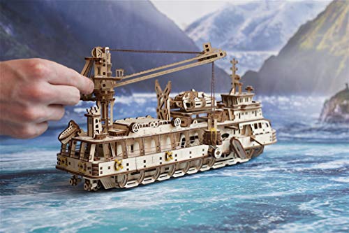 UGEARS Research Vessel 3D Wooden Puzzles for Adults - Wooden Model Kits for Adults Model Ship Kit for Adult Mechanical Model Kit Puzzle Brain Teaser Hobby Set Home Decoration