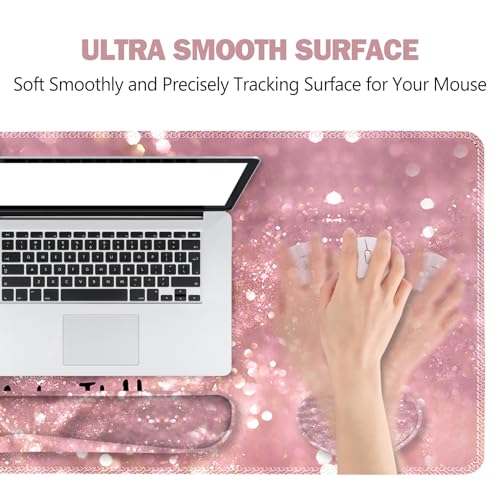ToLuLu Extended Gaming Mouse Pad, Memory Foam Ergonomic Keyboard Mouse Wrist Rest Support Set, Large Desk Mat with Stitched Edges, Non-Slip Base Mousepad for Home Office Game, Pink Stay Positive - color: Pink Stay Positive