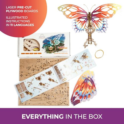 Ugears Wooden 3D Puzzles for Adults - Butterfly Puzzle Mechanical Model Kit - 3D Wood Puzzles Adult Automaton - Kinetic Sculpture Models for Adults to Build Butterfly Kit DIY Miniature Kit - 161 Pcs - style: Butterfly
