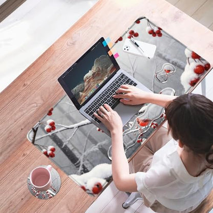 Mouse Pad,Large Desk Mat Set, 4in1 XL Mousepad + Keyboard Wrist Rest+Mouse Wrist Rest+Coaster with Ergonomic Desk Pad for Home Office Table Computer Cover -Cardinal in Snow - color: Cardinal in Snow