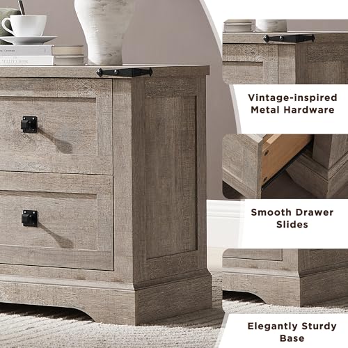 T4TREAM 24" Farmhouse Nightstand with Charging Station, Light Rustic Oak | End Table, 2 Large Storage Drawers, Rustic Wood Sofa Bedside Table, Bedroom, Living Room - color: Light Rustic Oak, size: 24"W*15.75"D*24"H