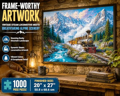 1000 Piece Jigsaw Puzzle for Adults - Mountain Express - A Steam Locomotive Train Thunders Down the Tracks - Challenging Puzzle Perfect for Game Nights - 1000 Piece for Adults. 20x27 inches - color: Mountain Express