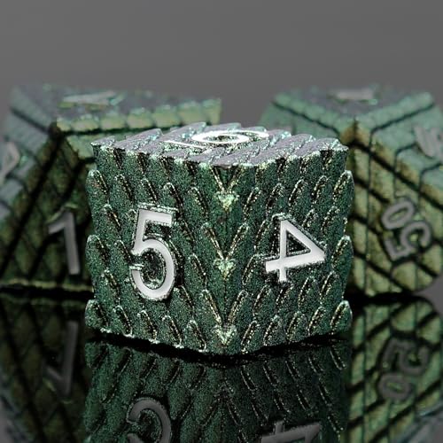 7pcs Dragon Scale Dice Set,Dragon Eye Metal Dice with Gift Metal Box for TTRPG Tabletop Gaming,Dungeon Masters,RPG Adventures(Grass Green & Red Eye) - color: Grass Green & Red Eye