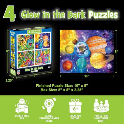 MasterPieces – Jigsaw Puzzle Set for Kids 6+ Years, 4-Pack of 100 Pieces, Educational and Fun Game, Blue Glow in The Dark Collection, Gift Idea for Children, 8" x 10 - style: Glow in the Dark V2