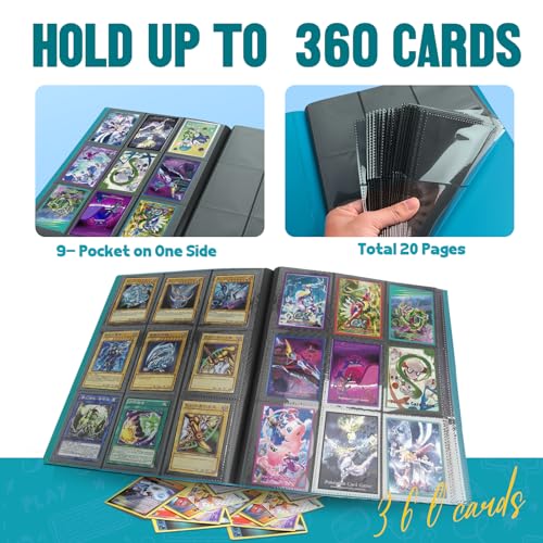 Card Binder 9-Pockets,Trading Card Binder,20 Pages, 360 Card Capacity Collection Binder, Card Folder for MTG, TCG, Game Cards & Sports Cards (Lake Blue) - color: Lake blue