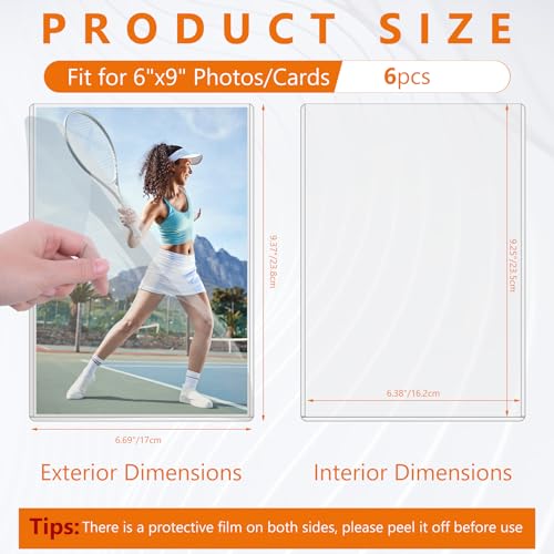 AKONEGE 6PCS 6" x 9" Rigid Print Protectors Clear Hard Plastic Large Card Sleeves for Jumbo Card, Top Loading Rigid Card Sheet Protectors for Postcards, Photos, Trading & Sports Cards - size: 6" x 9"
