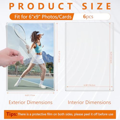 AKONEGE 6PCS 6" x 9" Rigid Print Protectors Clear Hard Plastic Large Card Sleeves for Jumbo Card, Top Loading Rigid Card Sheet Protectors for Postcards, Photos, Trading & Sports Cards - size: 6" x 9"